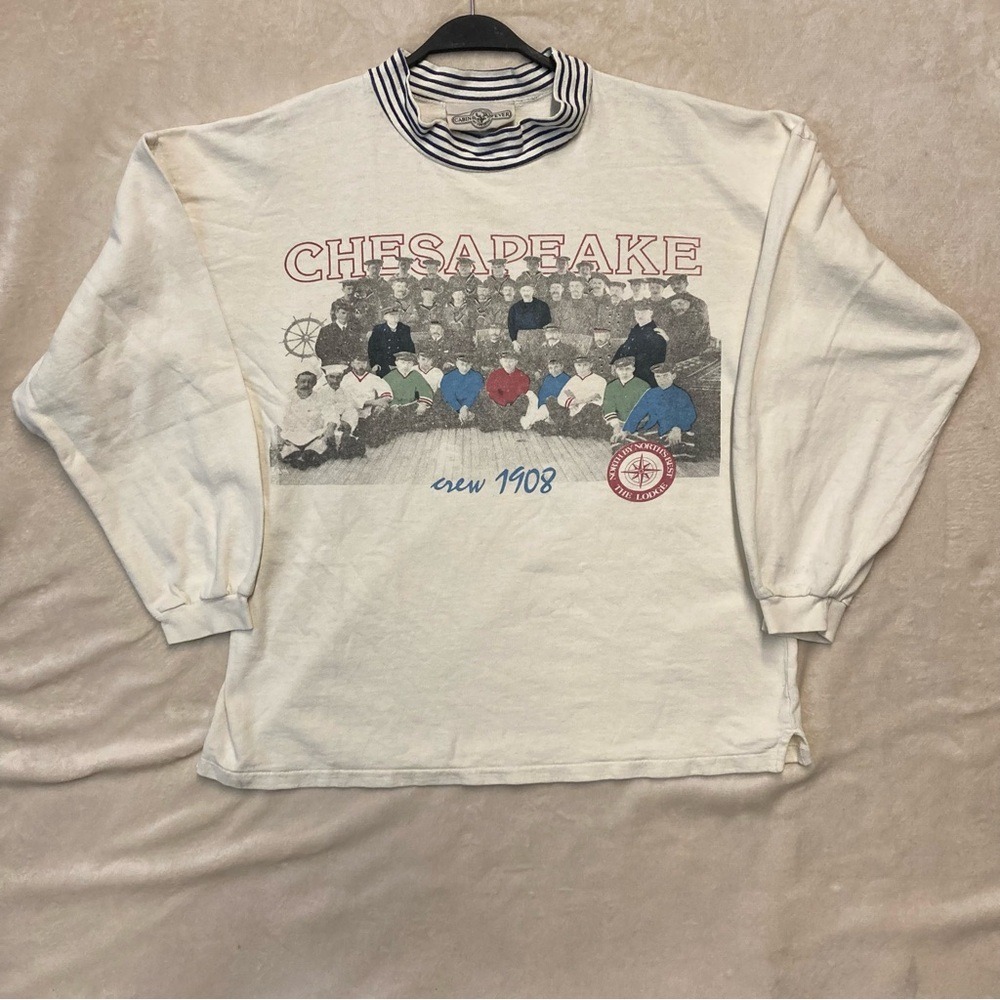 Vintage Cream Chesapeake Crewneck Sweater with Graphic Design